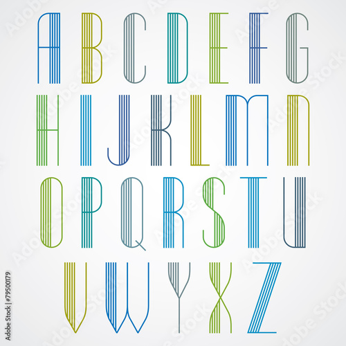 Elegant Tall Striped retro style artistic font.