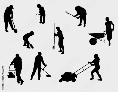 people working outdoors silhouettes