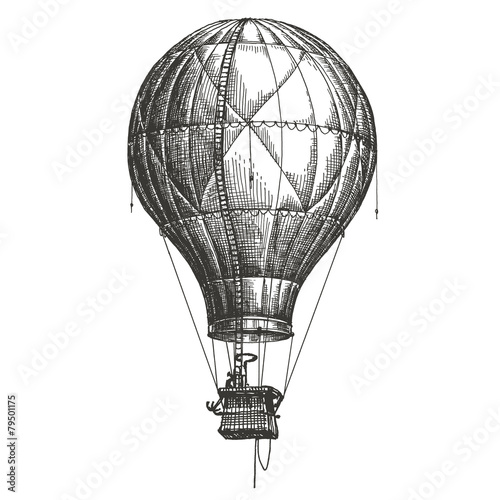 Fototapet Hot Air Balloon vector logo design template. retro airship or