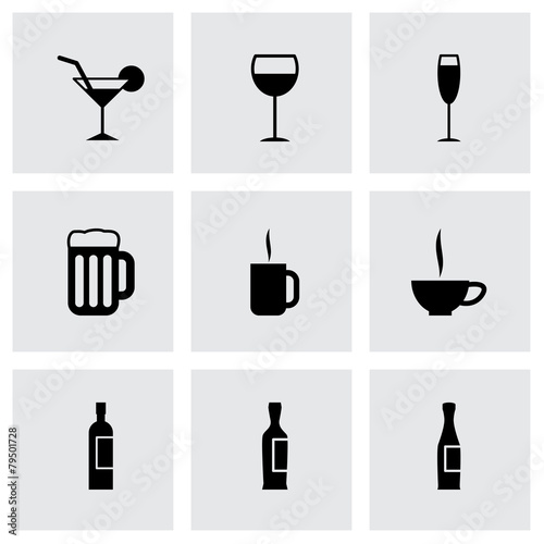 Vector black beverages icon set