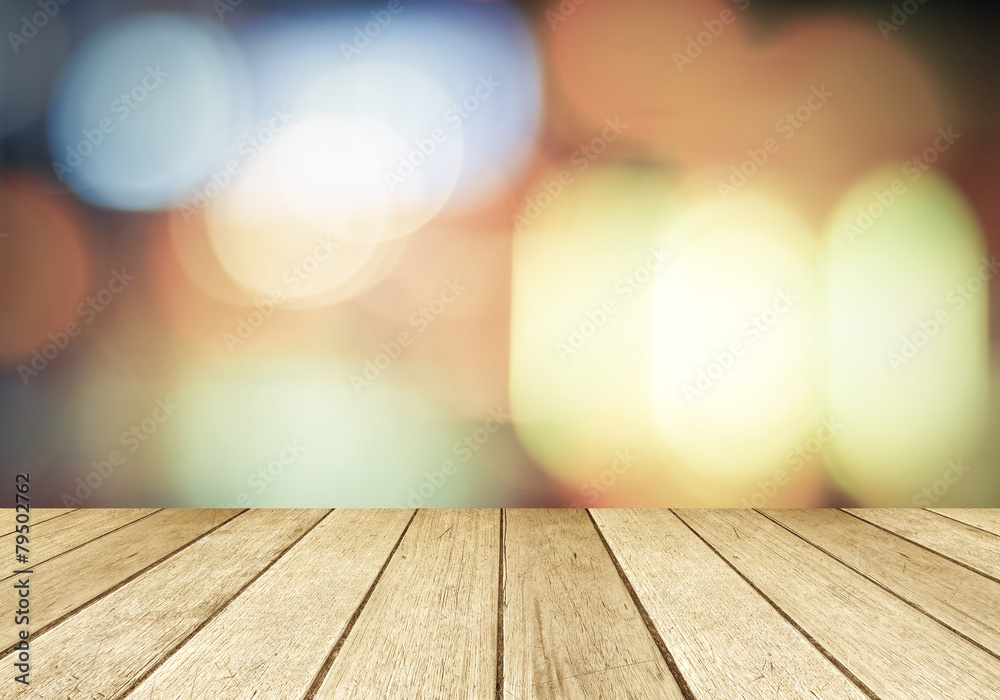 Wood perspective and blurred abstract background with bokeh Wood perspective and blurred abstract background with bokeh