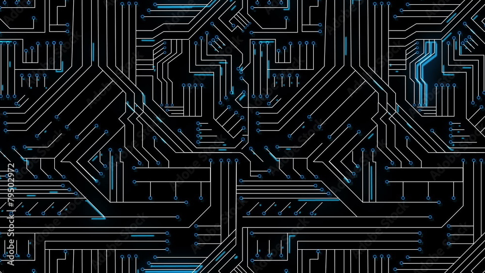 Blue lines moving through circuit board Blue lines moving through circuit board