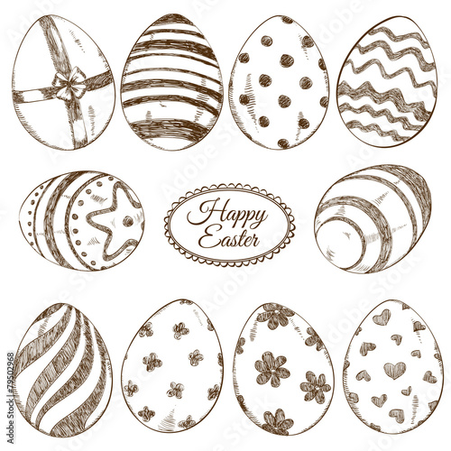 Set of sketch Easter eggs icons