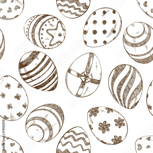 Seamless pattern of sketch Easter eggs