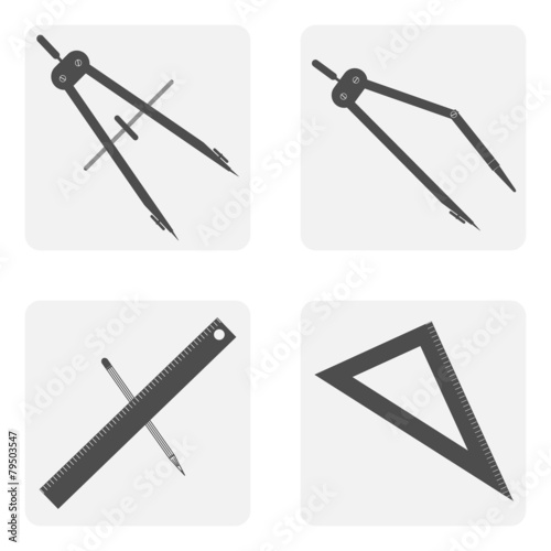 monochrome icon set with drawing tools