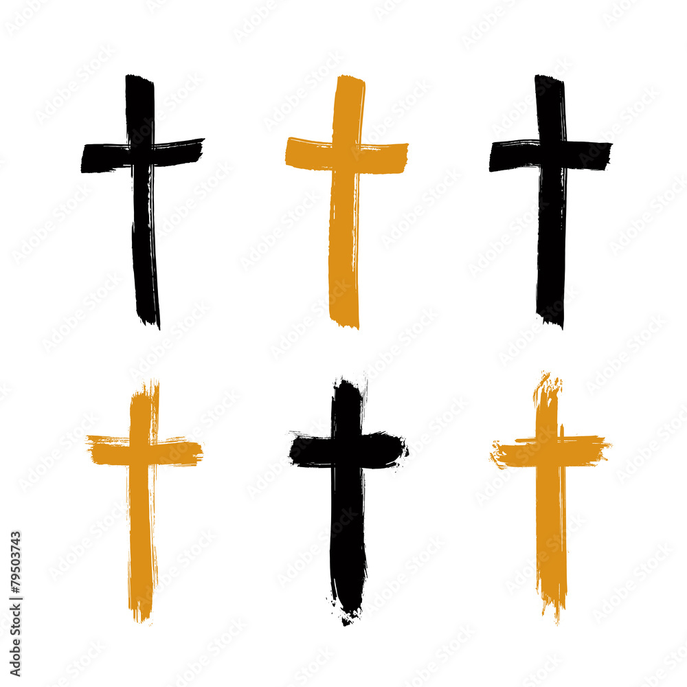 Set of hand-drawn black and yellow grunge cross icons, collectio Set of hand-drawn black and yellow grunge cross icons, collectio