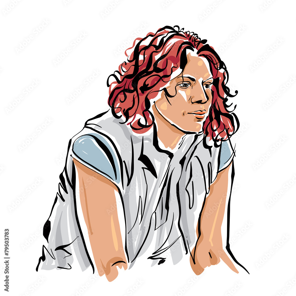 Colorful hand drawn illustration of a woman on white background, Colorful hand drawn illustration of a woman on white background,