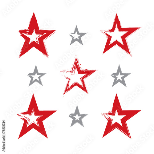Set of hand-drawn soviet red star icons scanned and vectorized,