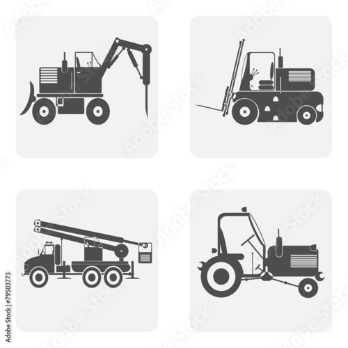 monochrome icon set with construction equipment