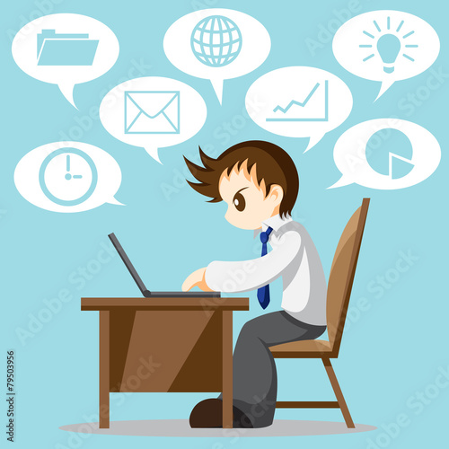 Cartoon vector of hard working office worker with icon