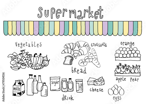 Supermarket Doodle White background