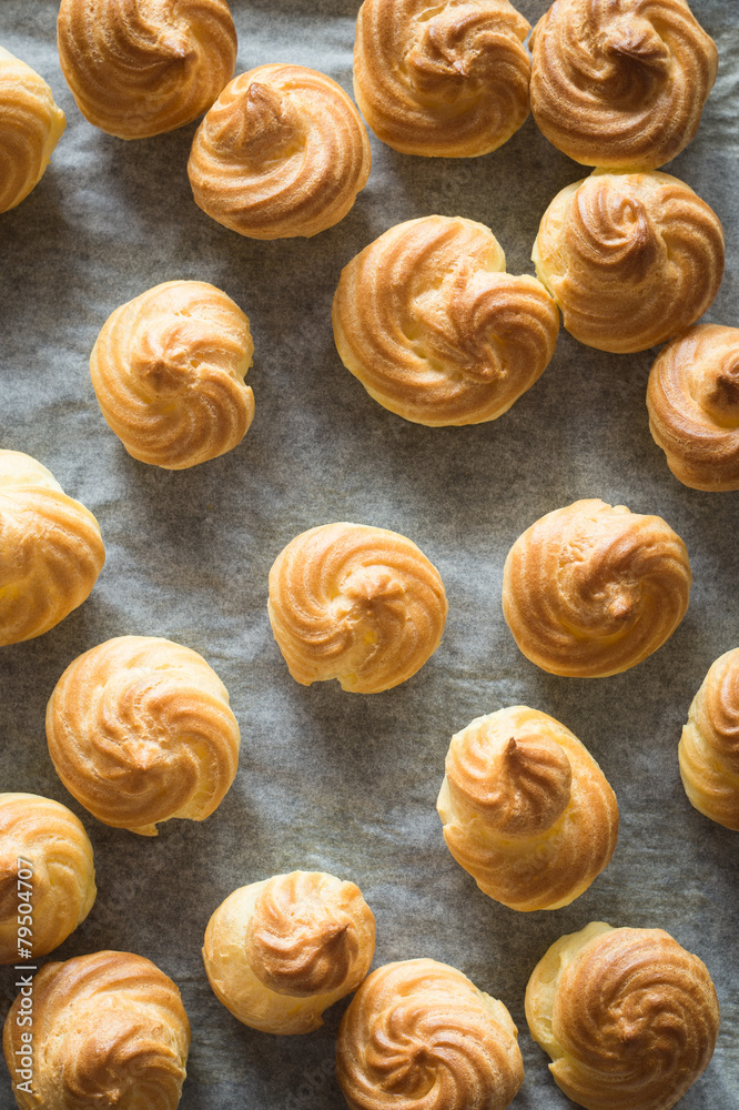 Freshly Baked Puffs on Baking Paper