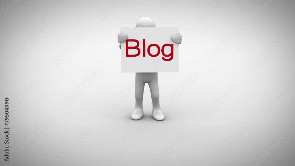 White character holding sign saying blog White character holding sign saying blog