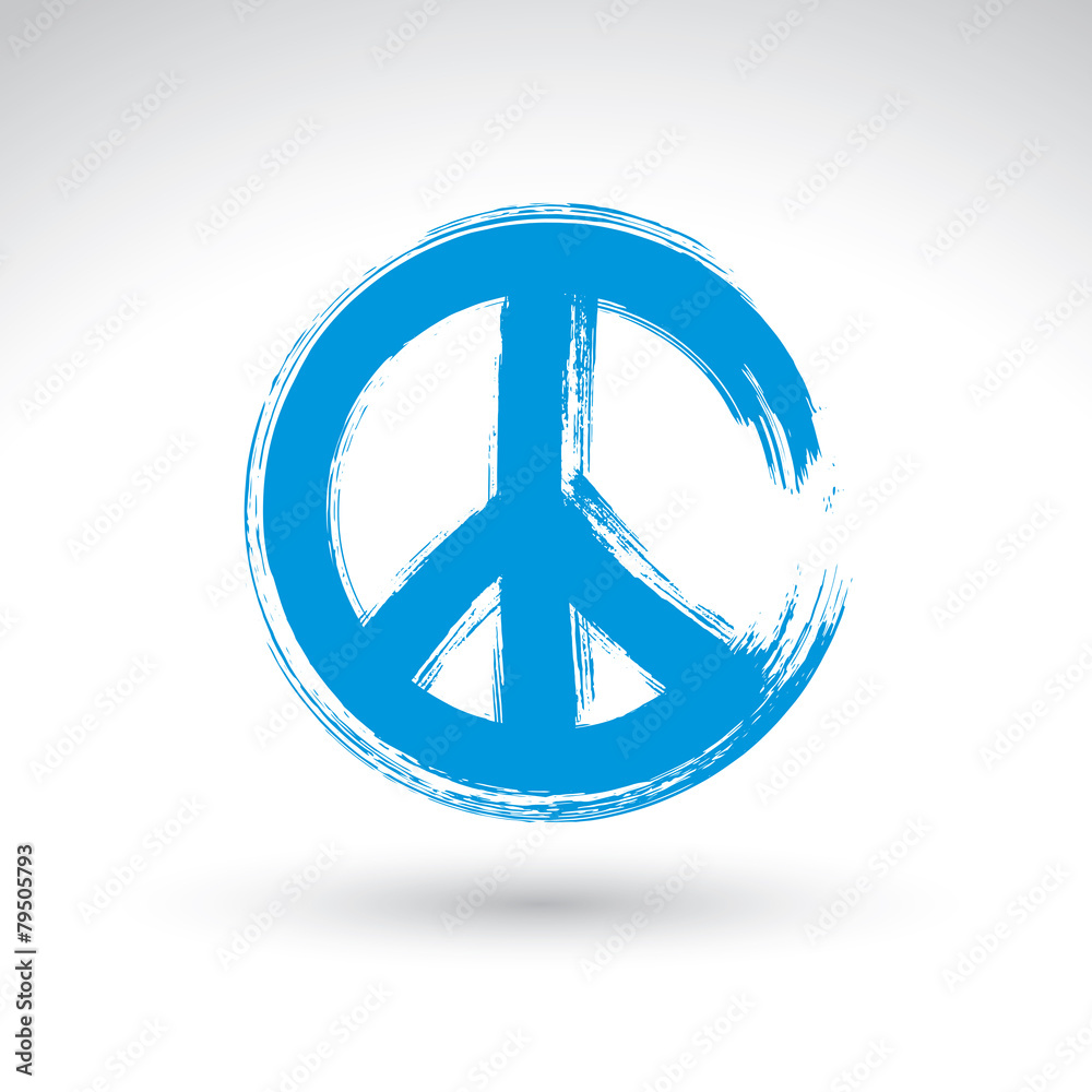 Hand drawn simple vector peace icon, brush drawing blue realisti Hand drawn simple vector peace icon, brush drawing blue realisti