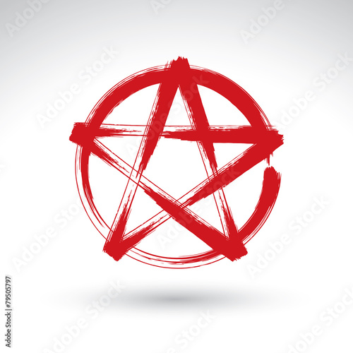 Hand drawn pentagram icon scanned and vectorized, brush drawing