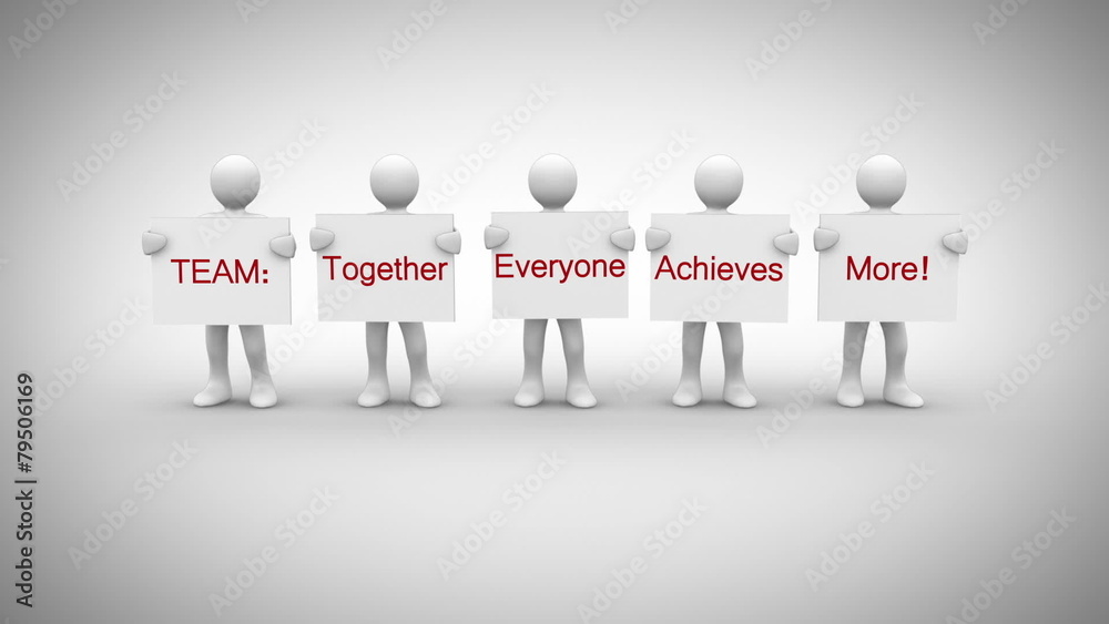 White characters showing signs saying together everyone achieves
