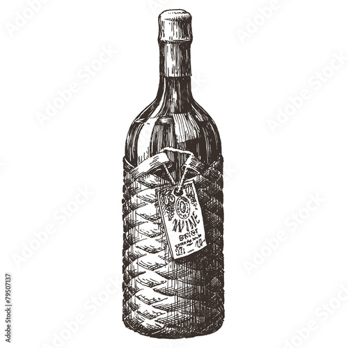 retro wine bottle vector logo design template. alcohol drink or
