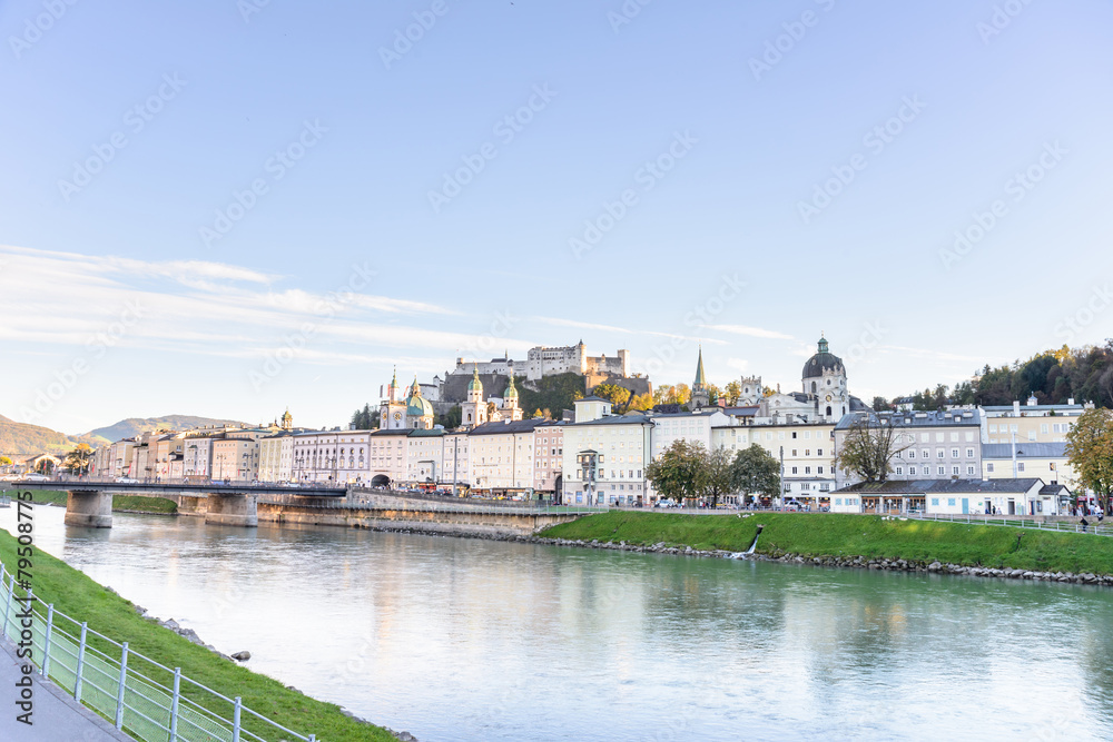 City view of Salzburg with its river, Austria