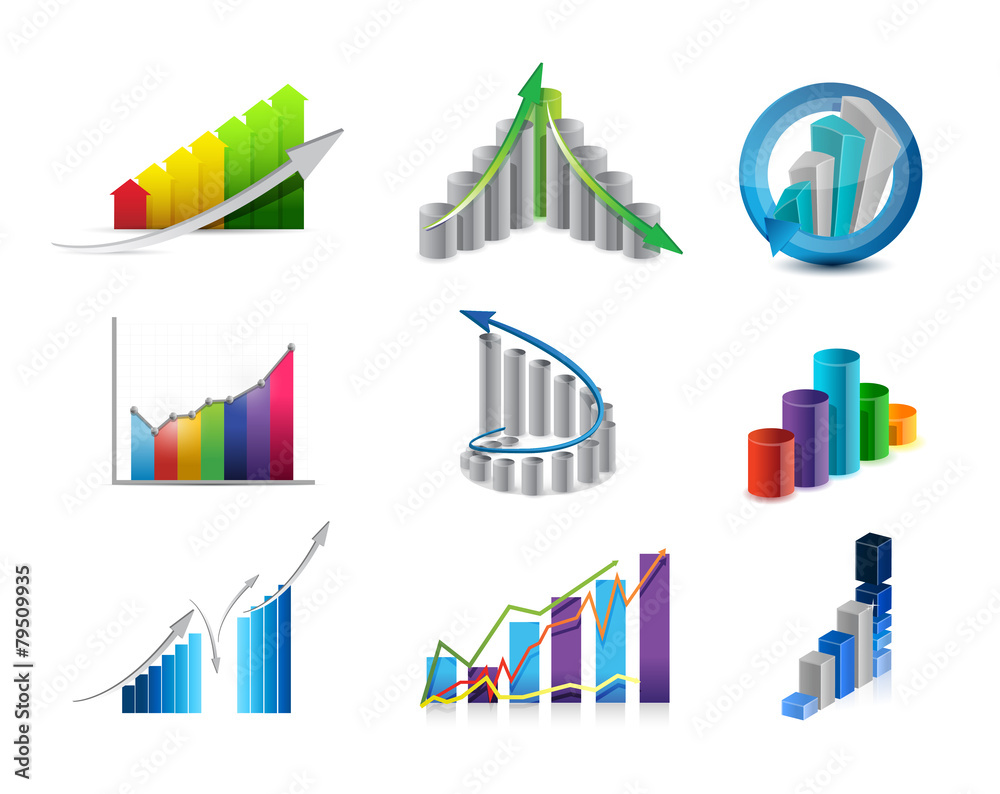 business graphs icon set illustration