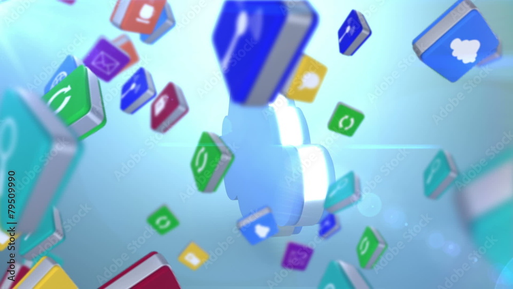 Falling computer app icon tiles with cloud Falling computer app icon tiles with cloud