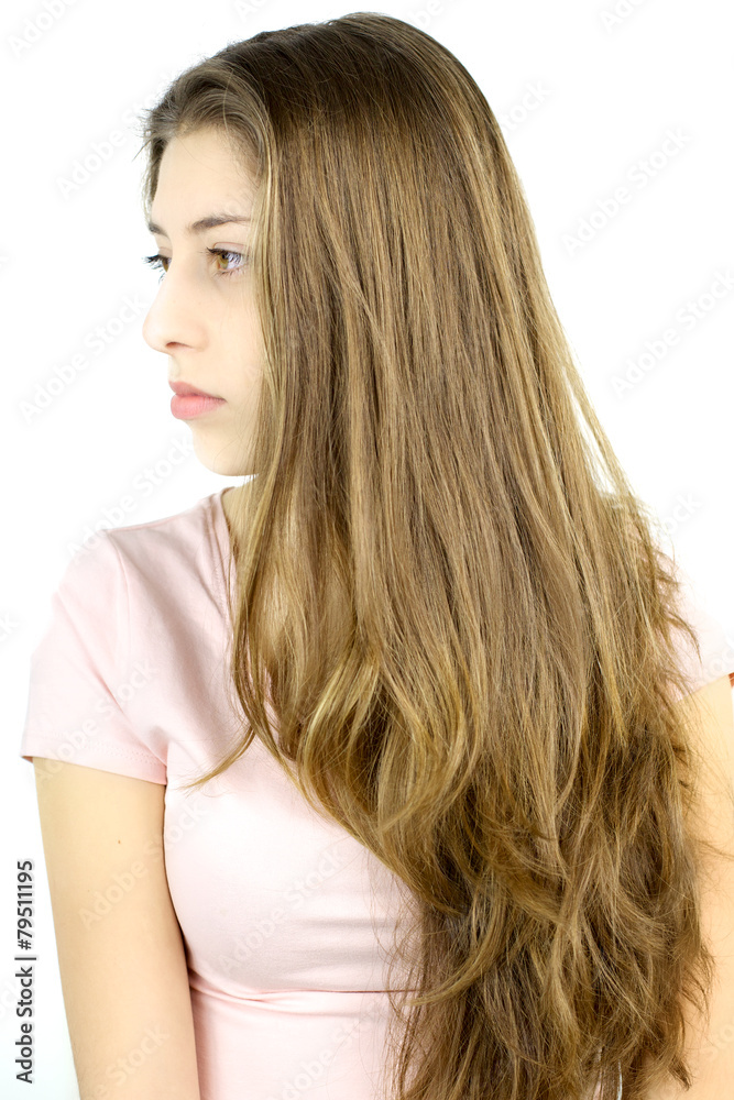 Profile of girl with very long blonde hair