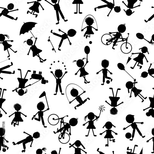 Seamless background with stylized kids playing