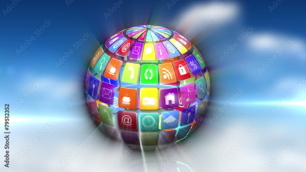 App icons in spinning globe