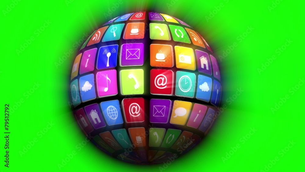 App icons in spinning globe