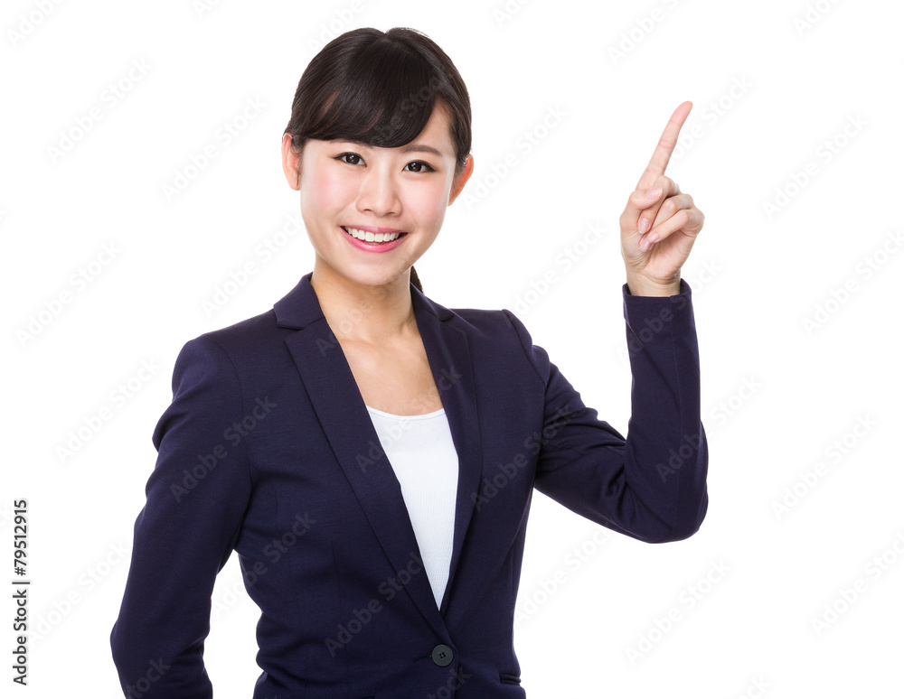asian businesswoman pointing on white background asian businesswoman pointing on white background