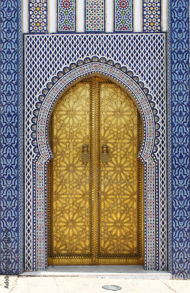 Golded door of Royal Palace in Fes, Morocco
