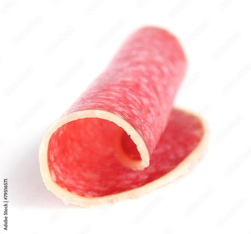 Slice of salami isolated on white background Slice of salami isolated on white background