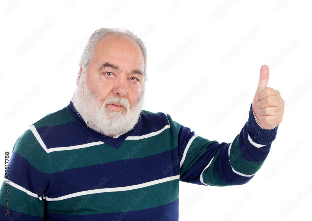 Senior man with white beard saying Ok with his hand Senior man with white beard saying Ok with his hand