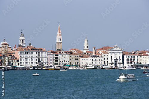 Skyline with Campanile of st. Marco and water traffic in summer