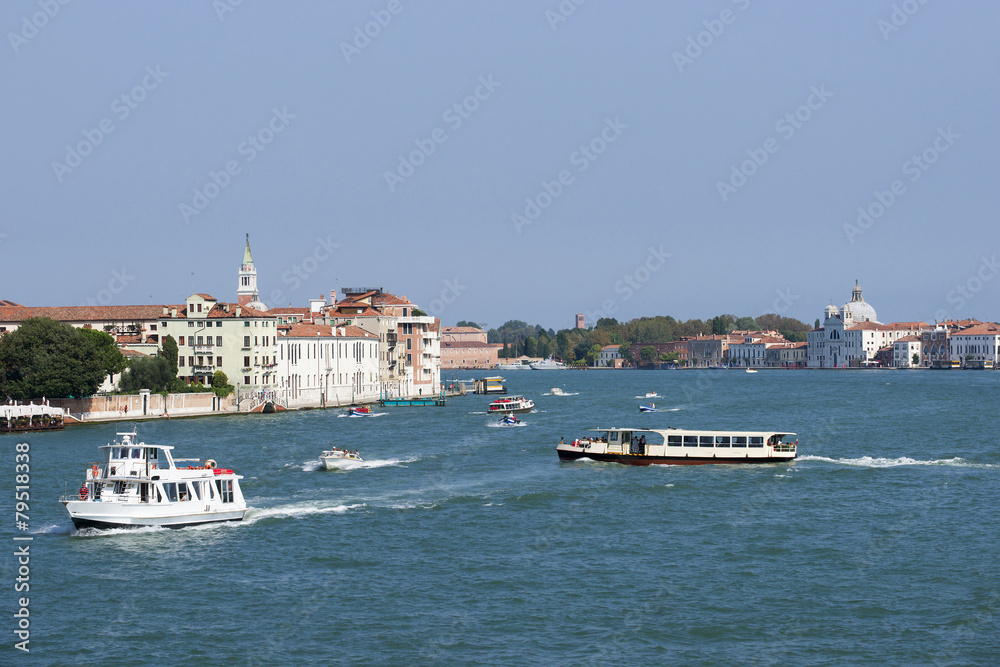 Water traffic in summer Venice