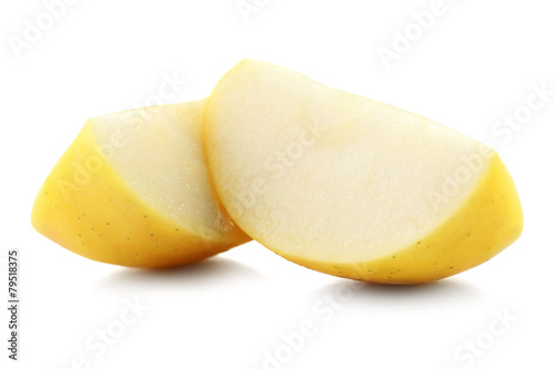 Juicy slices of apple isolated on white