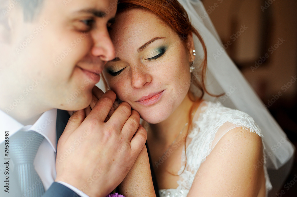 Portrait of the bride and groom close Portrait of the bride and groom close