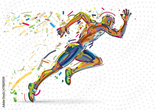 Running man. Artwork in the style of paint strokes.
