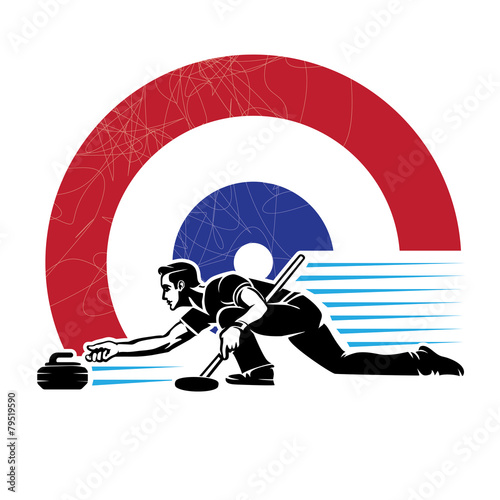Print op canvas Curling sport.Illustration in the engraving style.