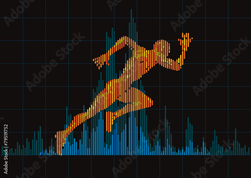 Concept of a running man and digital equalizer.