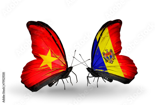 Two butterflies with flags Vietnam and Moldova