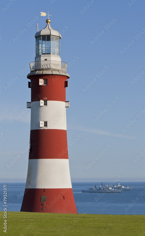 Lighthouse and Warships - Plymouth Hoe