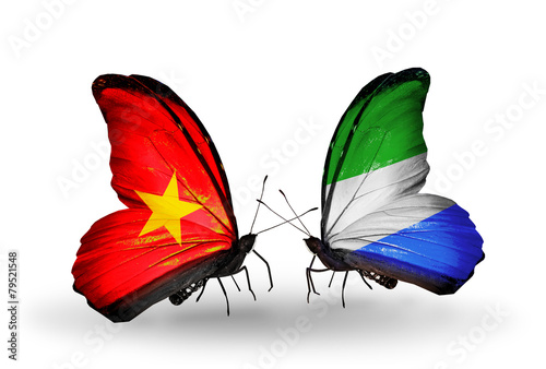 Two butterflies with flags Vietnam and Sierra Leone