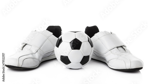 shoes and a football isolated on white background.   soccer ball