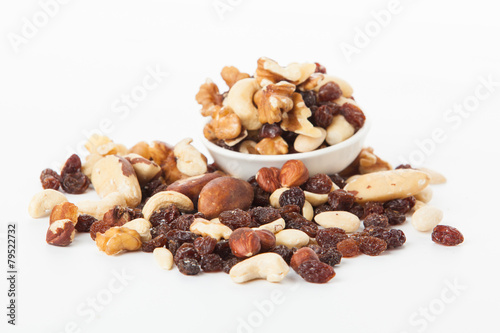 Mix of nuts close up on white.  mixed nut