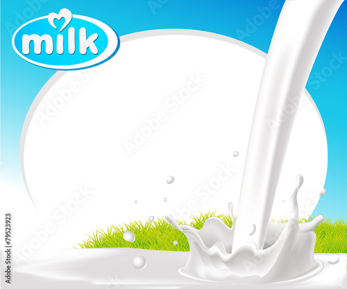 vector design frame with milk splash and green grass