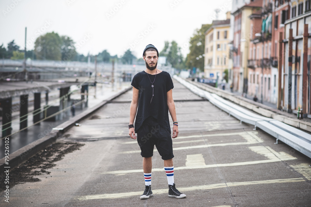 Naklejka premium young handsome bearded hipster man