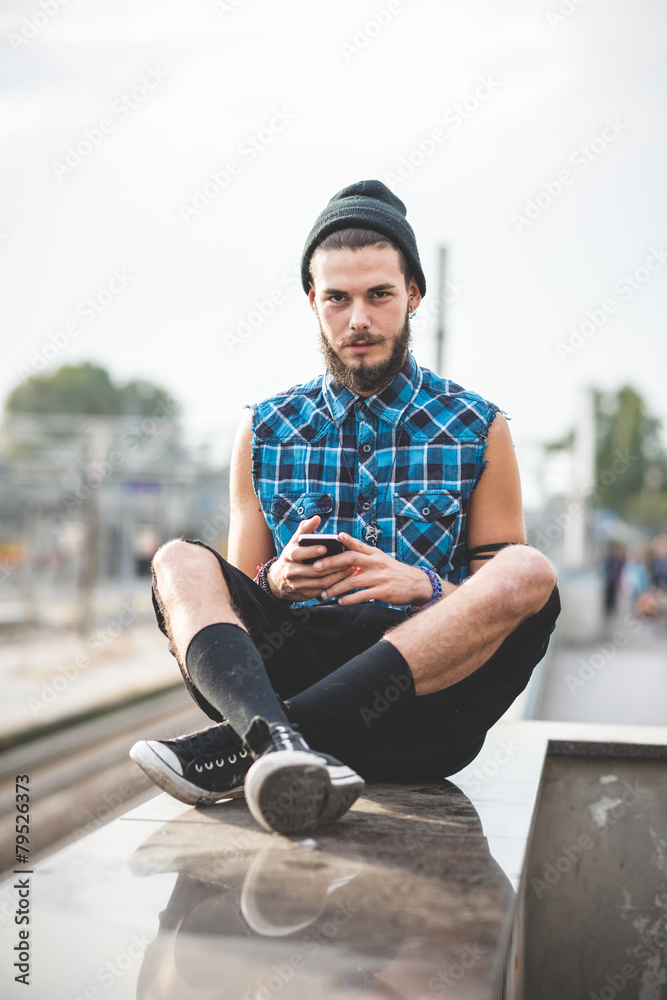 Fototapeta premium young handsome bearded hipster man