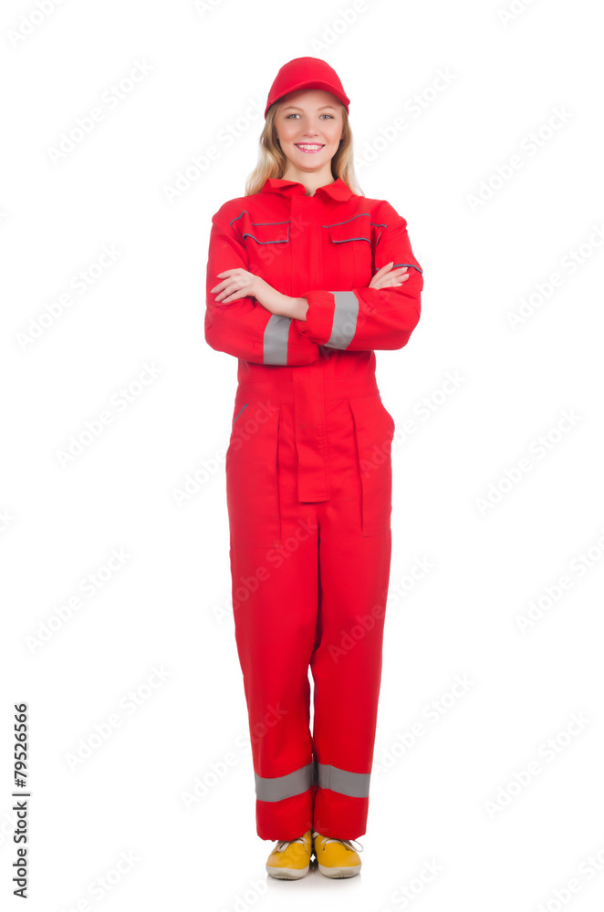 Woman in industrial concept isolated on white Woman in industrial concept isolated on white