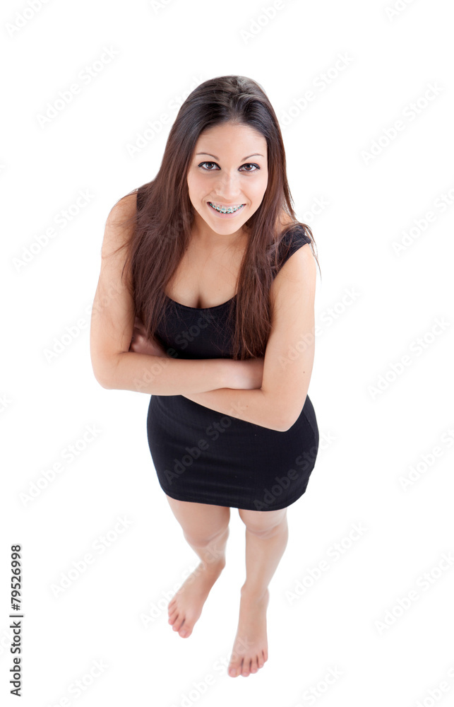 Cool young woma seen from above with brackets Cool young woma seen from above with brackets