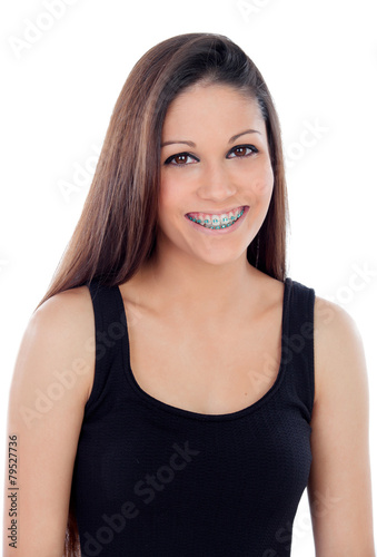 Smiling cool girl with brackets